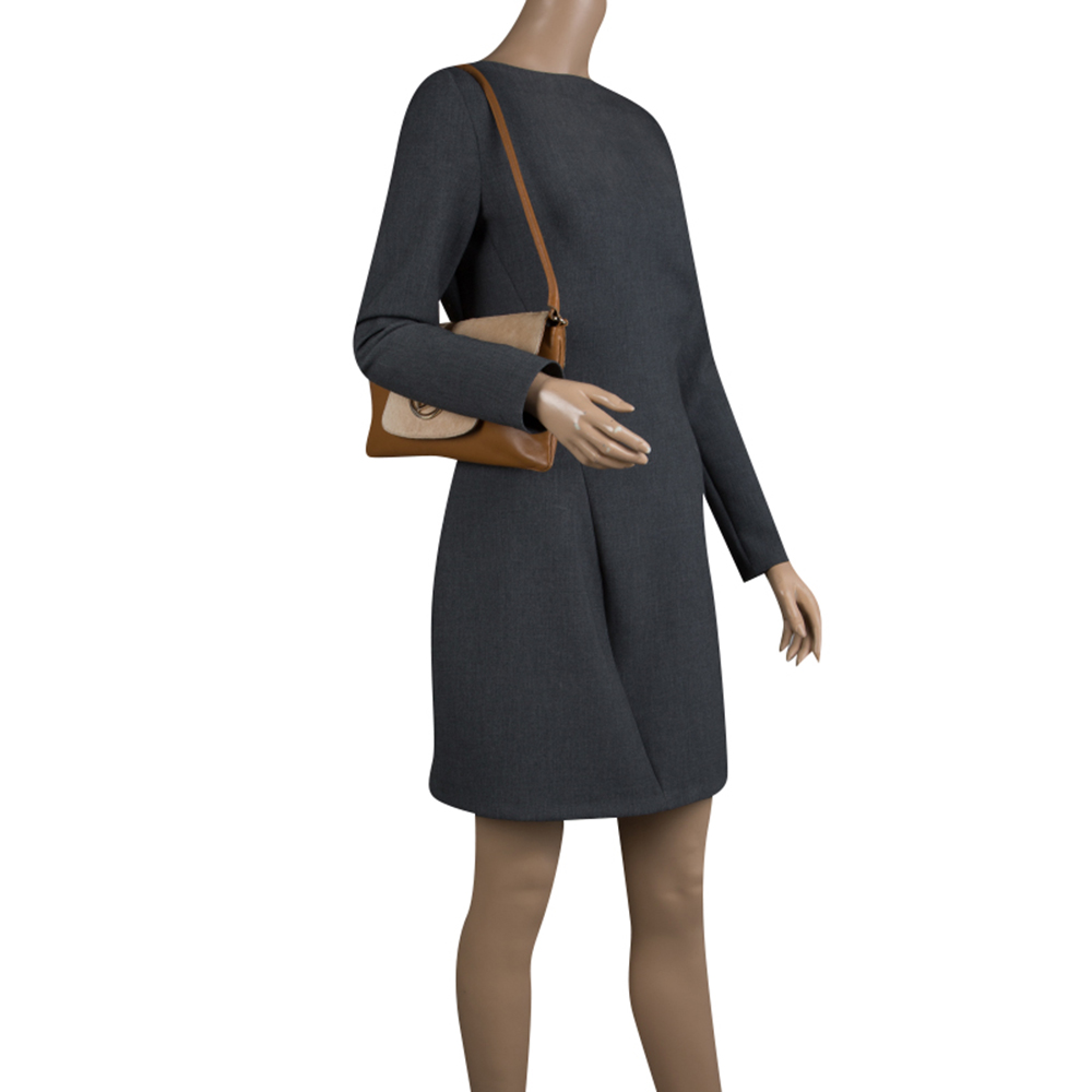 

Escada Brown/Beige Leather and Calfhair Shoulder Bag