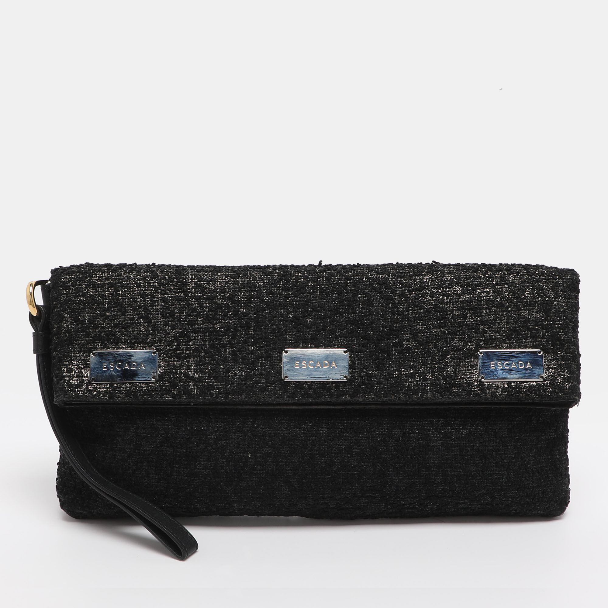 

Escada Tricolor Tweed Wristlet Clutch, Black