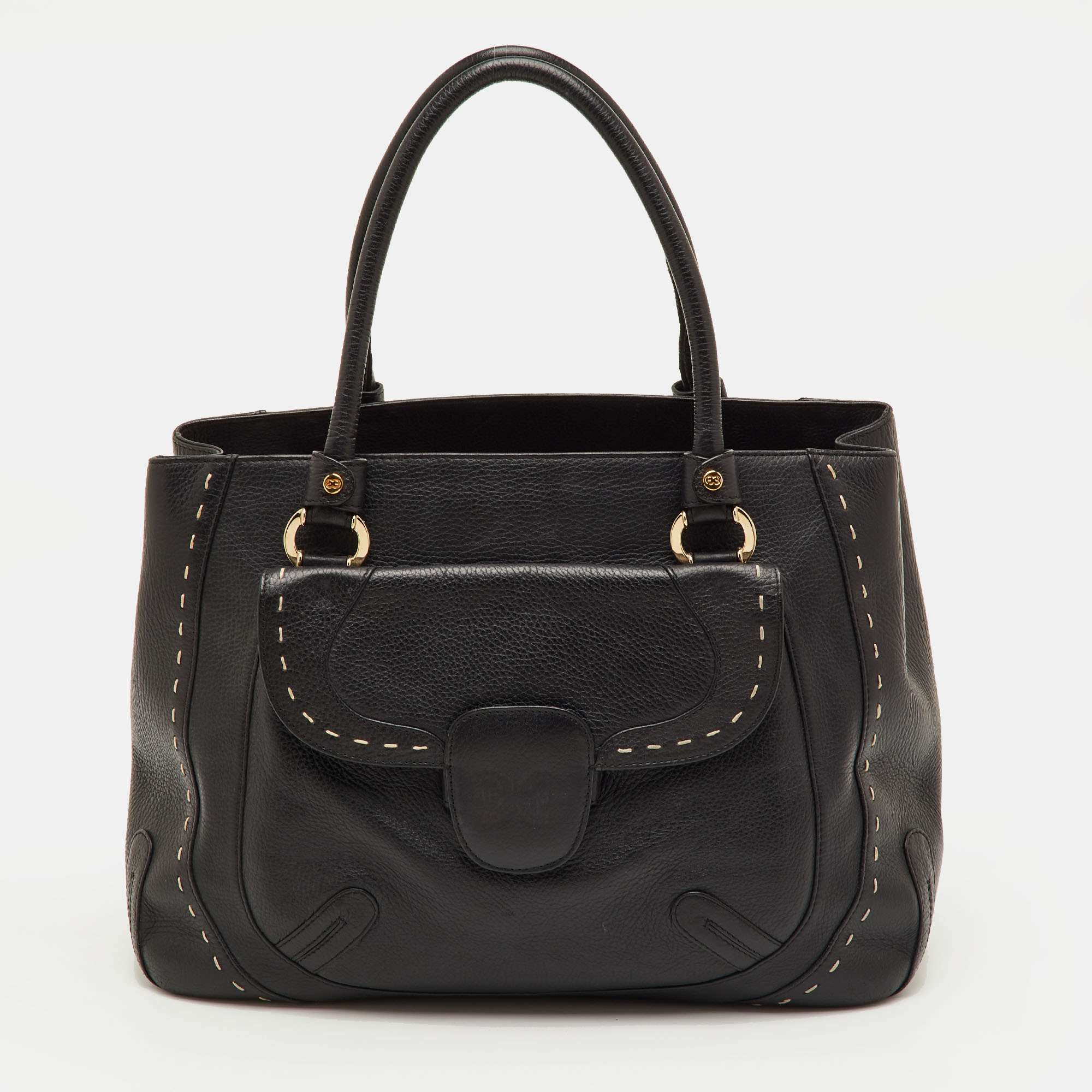 

Escada Front Pocket Black Leather Tote