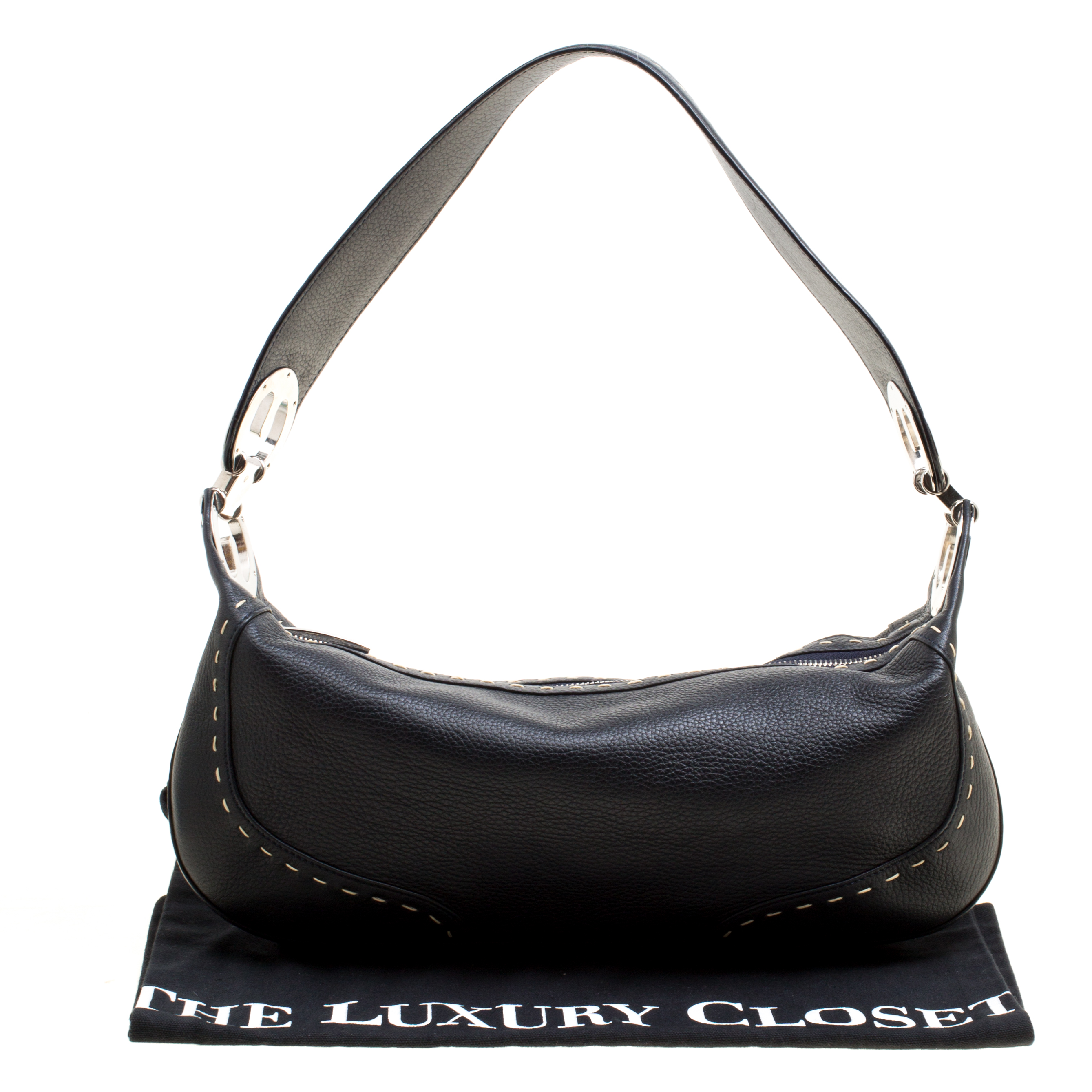 Escada Black Leather Eluna Shoulder Bag