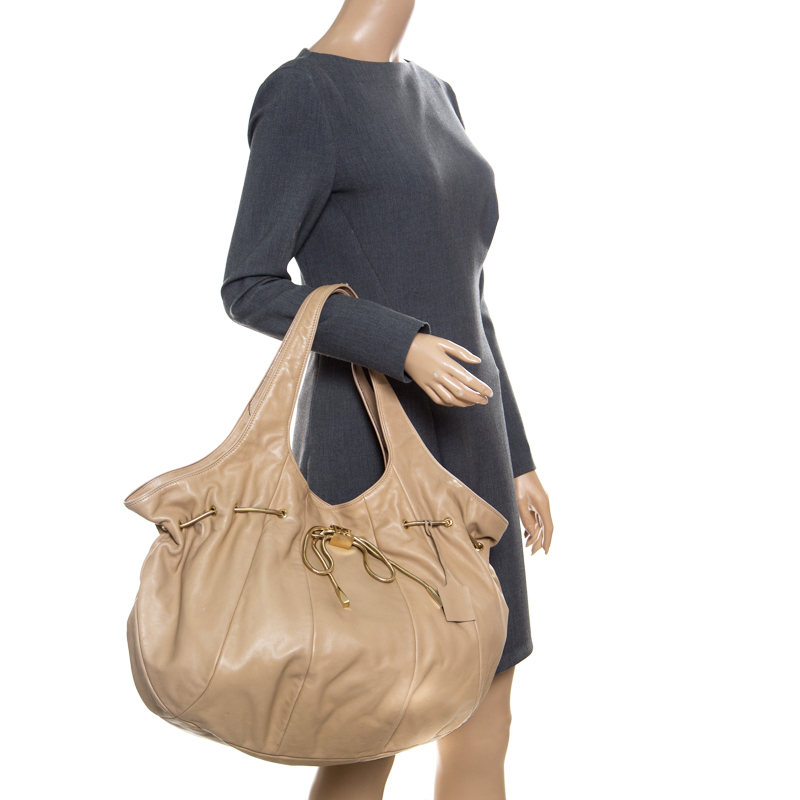 

Escada Beige Leather Drawstring Tote
