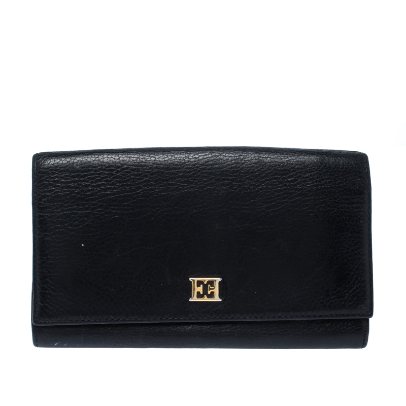 Pre Owned Escada Black Leather Flap Continental Wallet