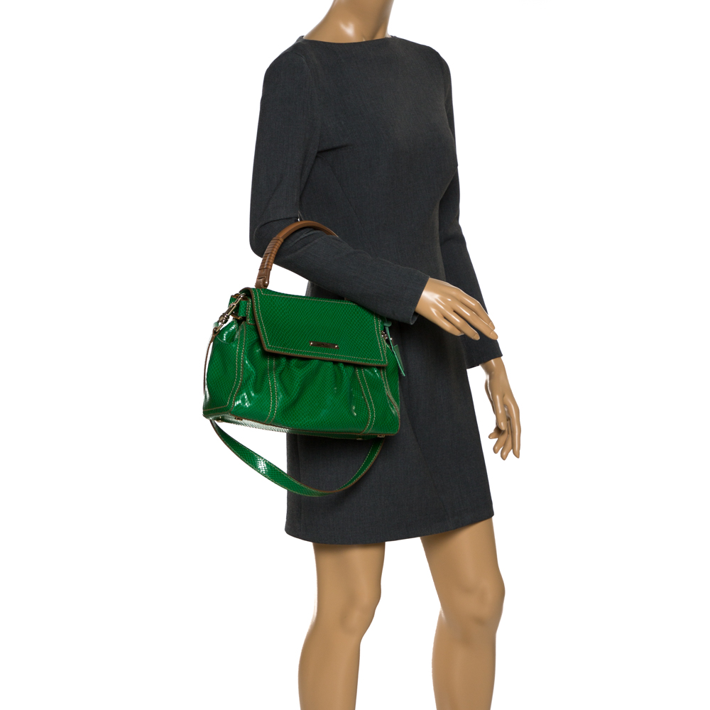 

Escada Green Snakeskin Embossed Leather Top Handle Bag