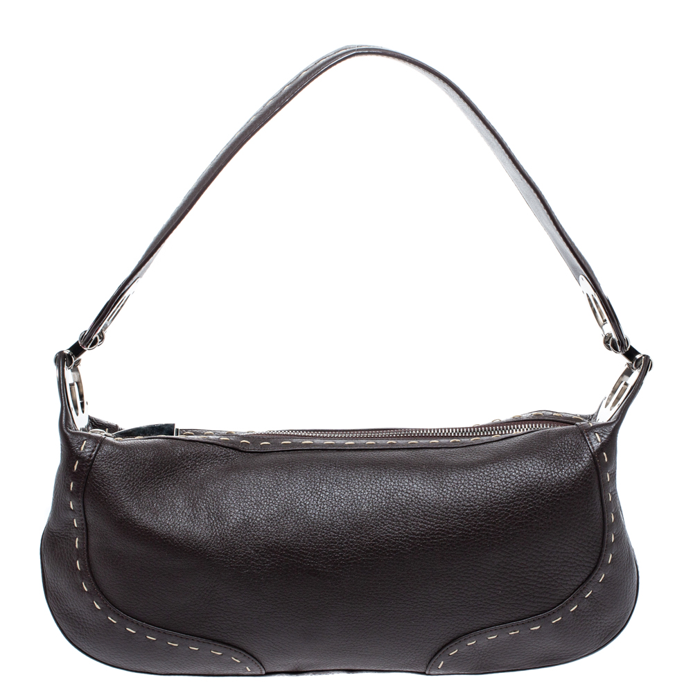 Pre Owned Escada Dark Brown Leather Eluna Shoulder Bag