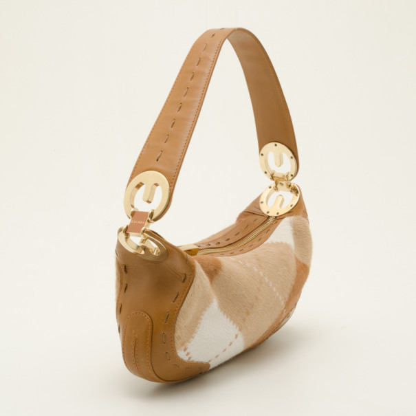 

Escada Tan and White Calf Hair Argyle Shoulder Bag