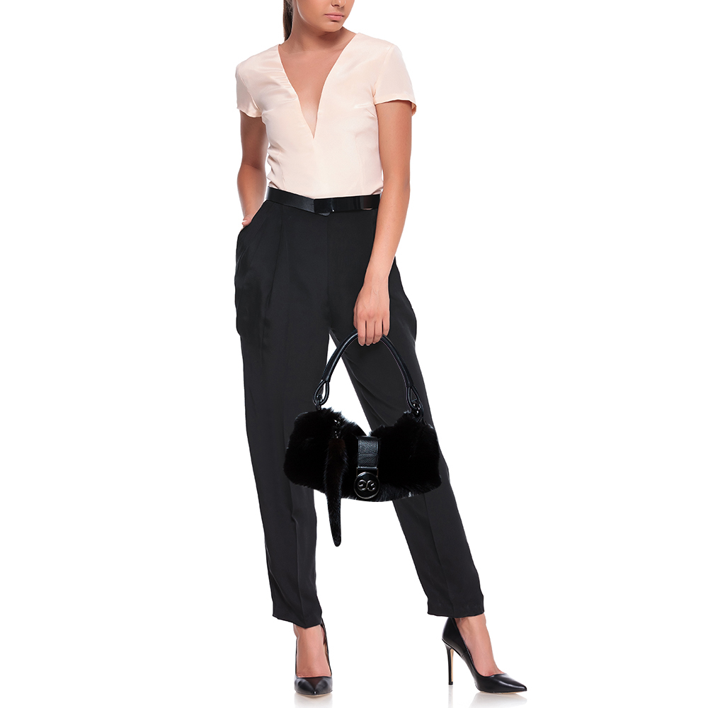 

Escada Black Mink Fur And Leather Ring Shoulder Bag