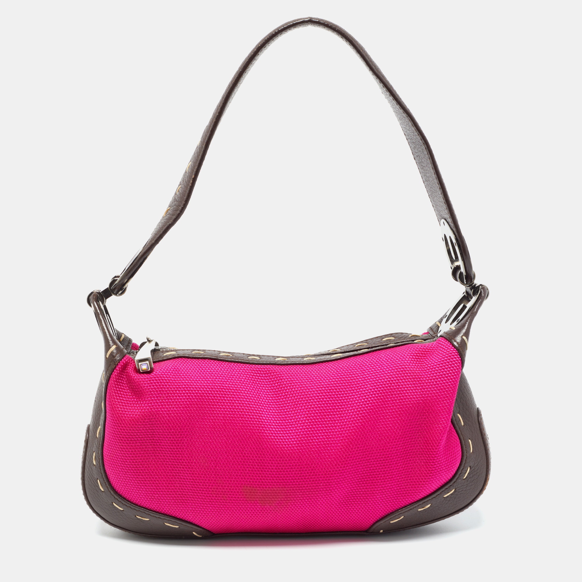 

Escada Magenta/Dark Brown Leather and Canvas Small Eluna Bag, Pink