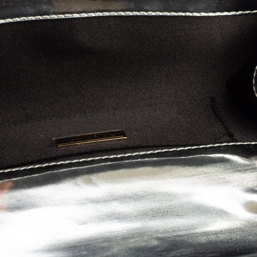 

Escada Silver Glossy Leather Chain Wristlet Clutch