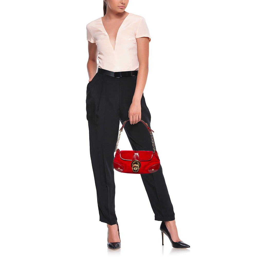

Escada Burgundy Velvet and Patent Leather Shoulder Bag