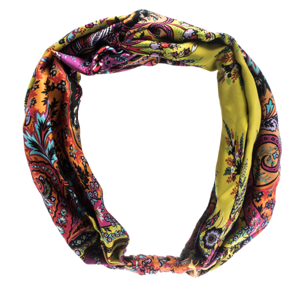 Etro Multicolor Floral Print Silk Head Band ( One Size )