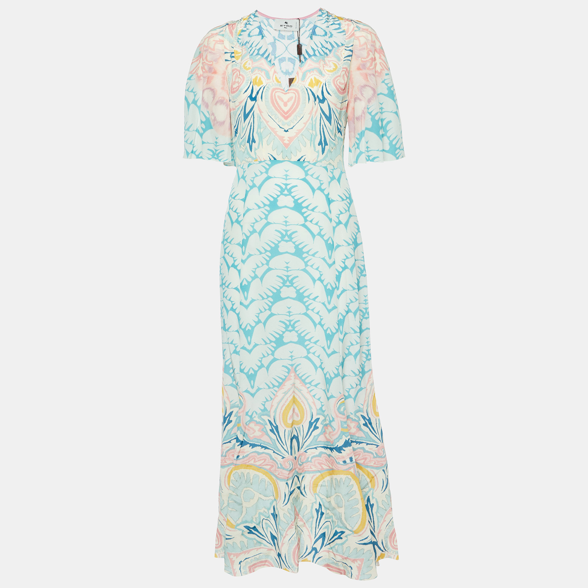 

Etro Blue Printed Silk Crepe V-Neck Long Dress M