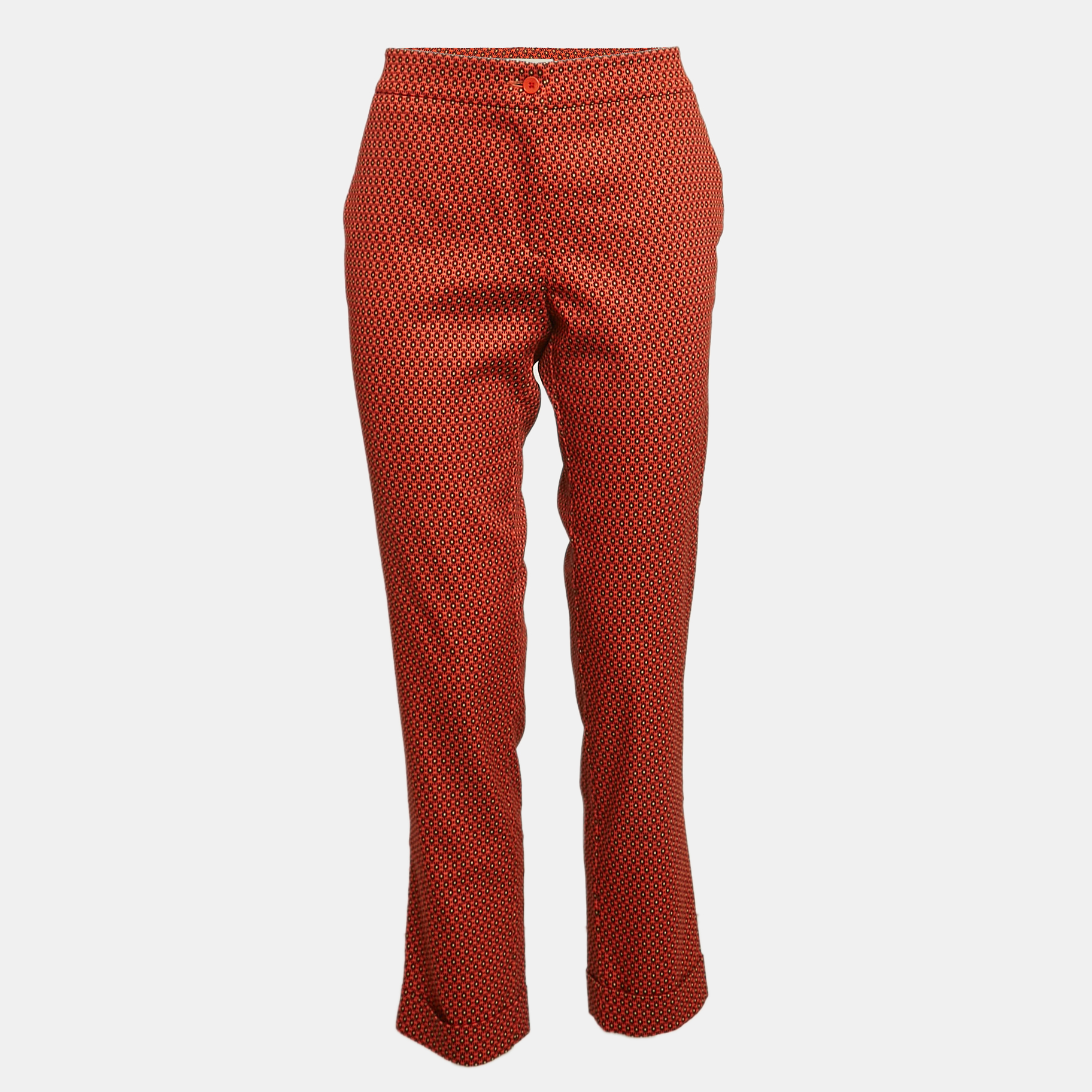 

Etro Orange Patterned Crepe Trousers M