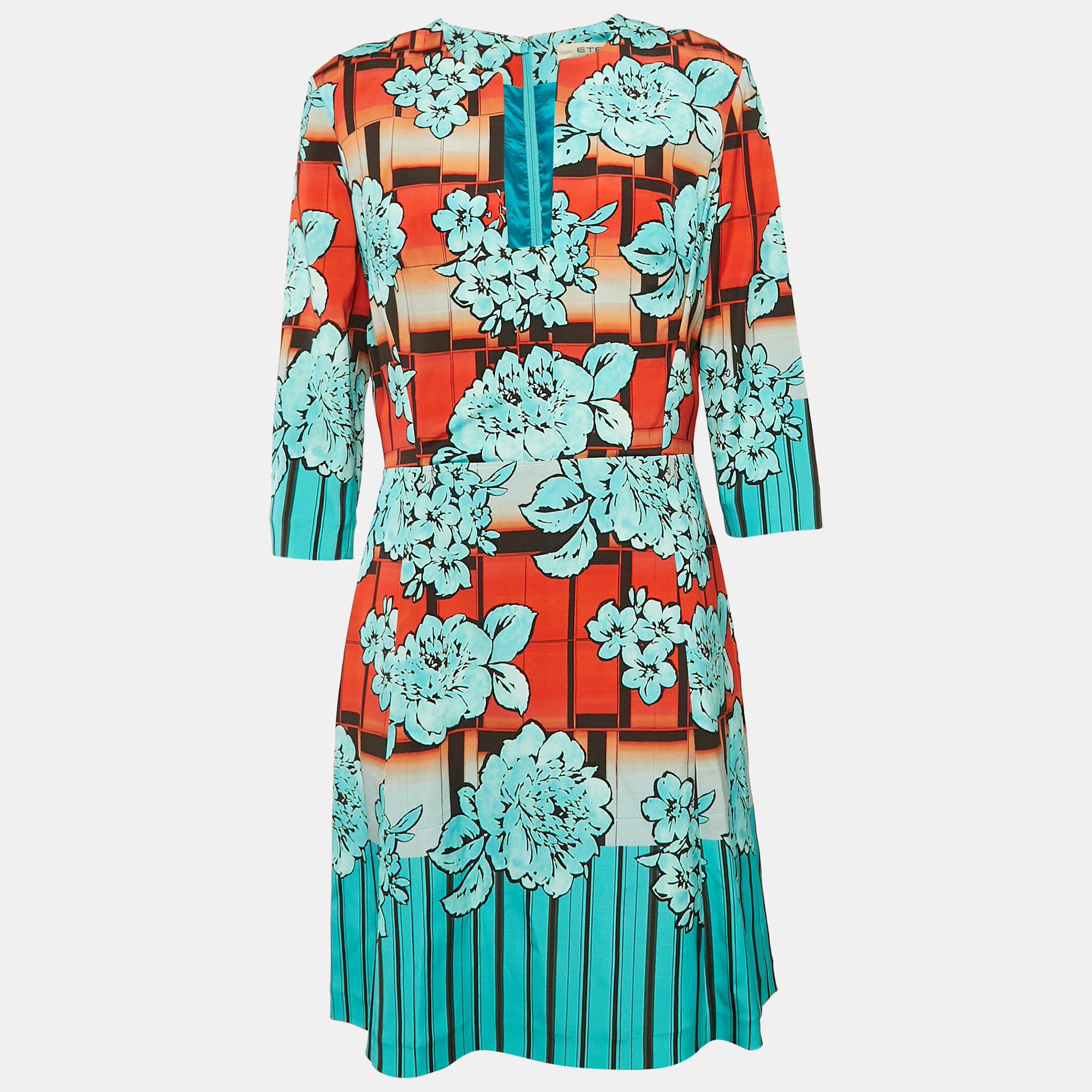 Pre-owned Etro Multicolor/light Blue Printed Crepe Mini Dress L