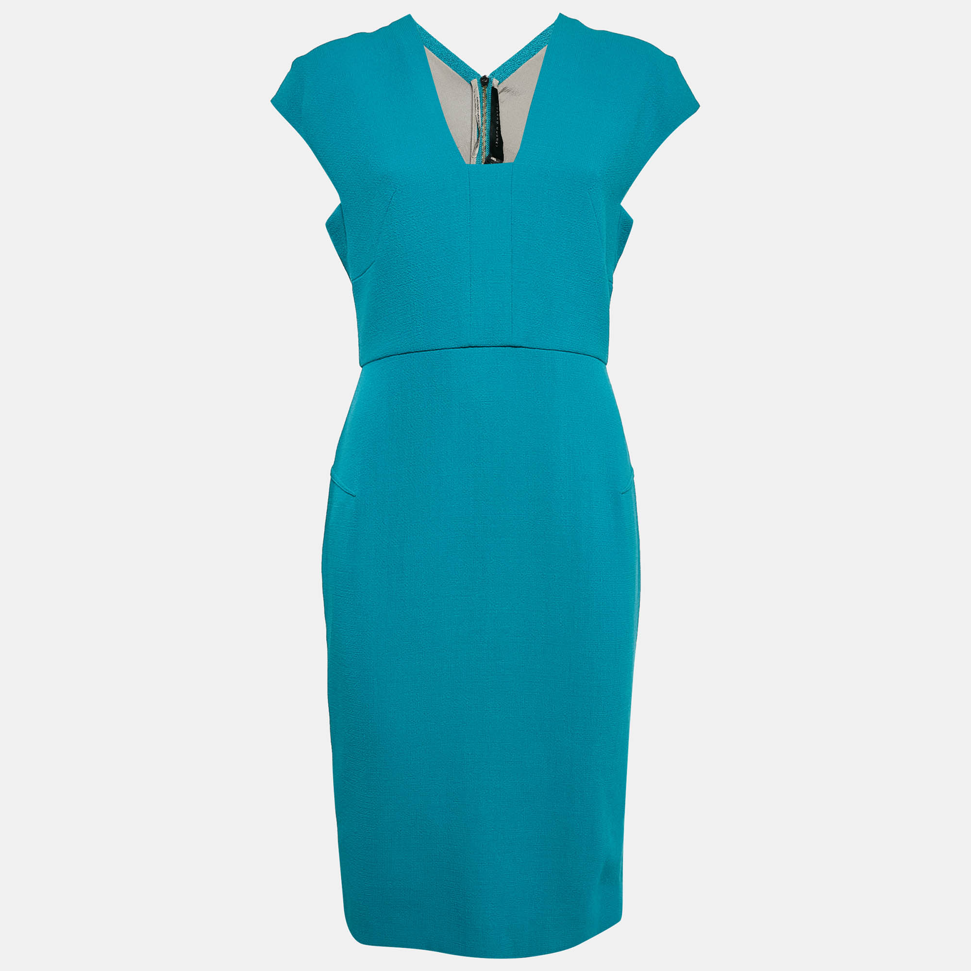 

Etro Sea Green Double Wool Crepe Sleeveless Sheath Dress L