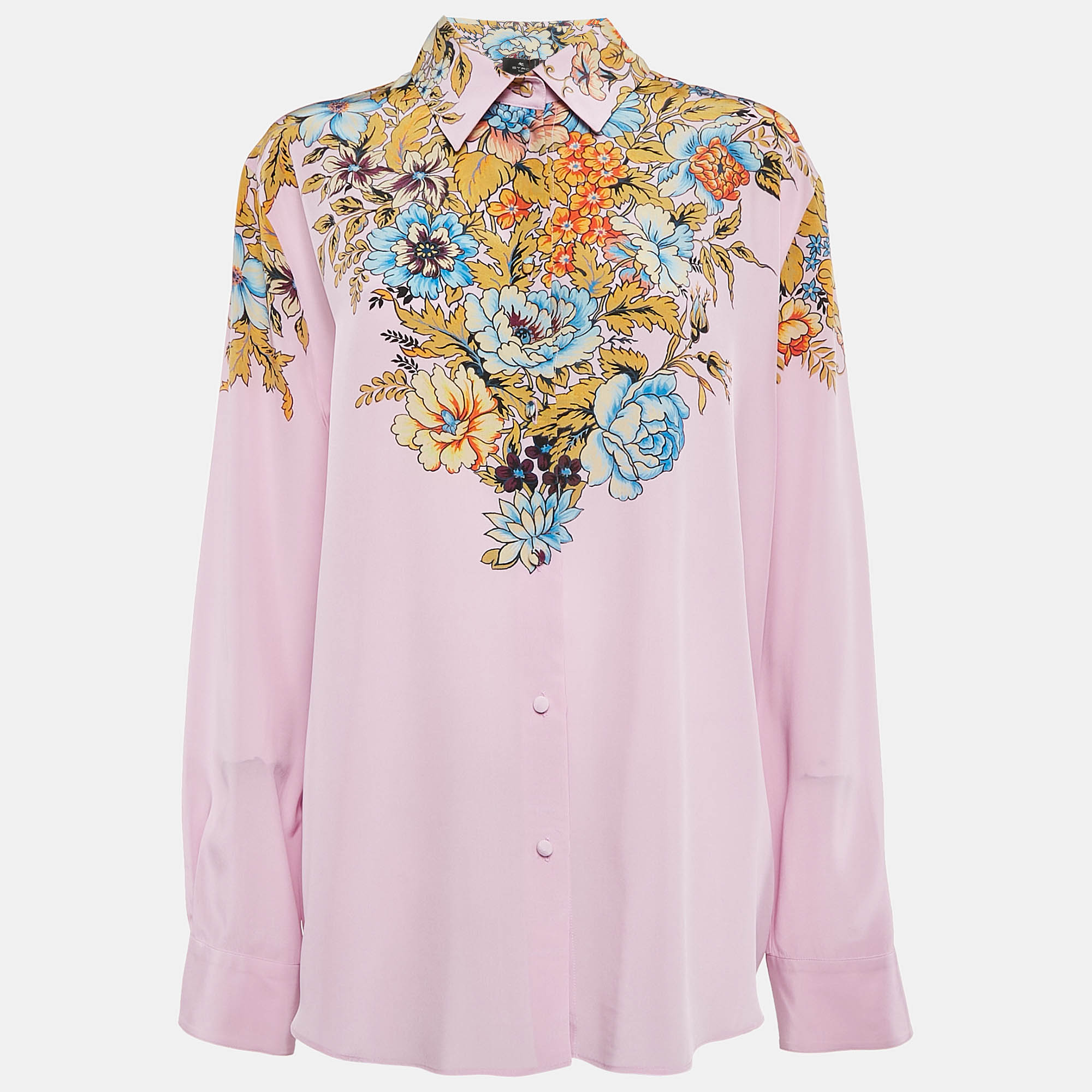 

Etro Lilac Floral Print Silk Crepe Button Front Shirt XL, Purple