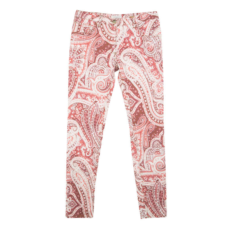 Pre Owned Etro Red Paisley Printed Denim Slim Fit Jeans M