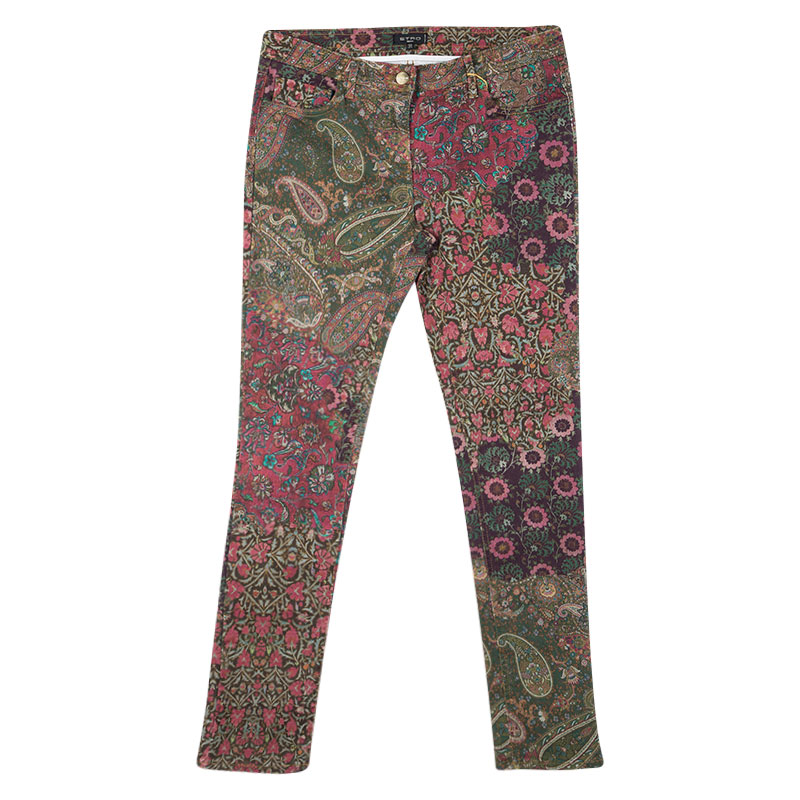 Pre Owned Etro Multicolor Floral and Paisley Print Slim Fit Denim Jeans L