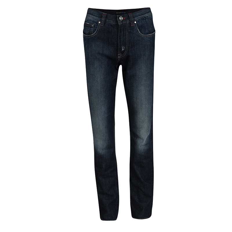 Etro Indigo Dark Wash Faded Effect Denim Patchwork Detail Distressed Jeans L