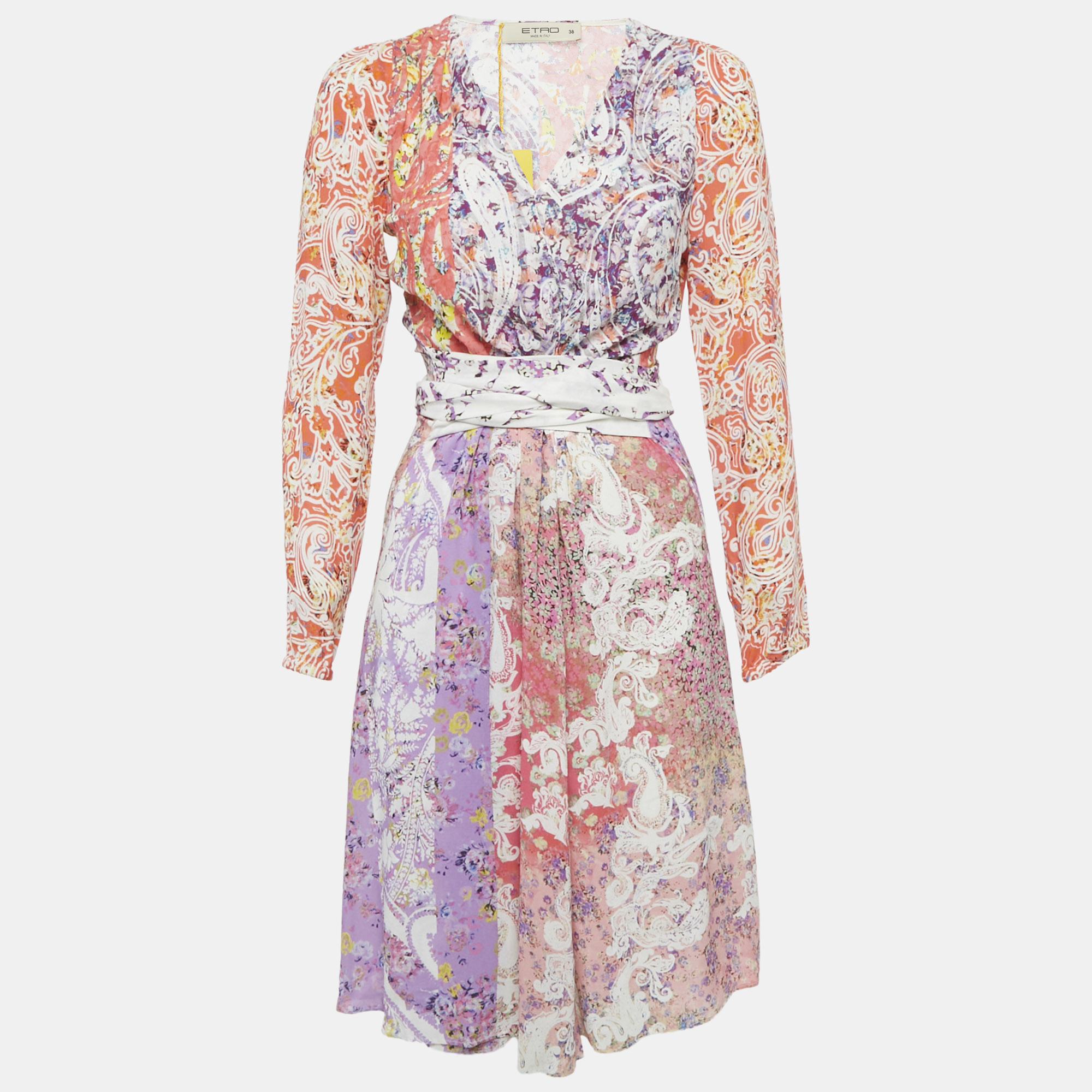 

Etro Multicolor Printed Crepe Belted Midi Dress S