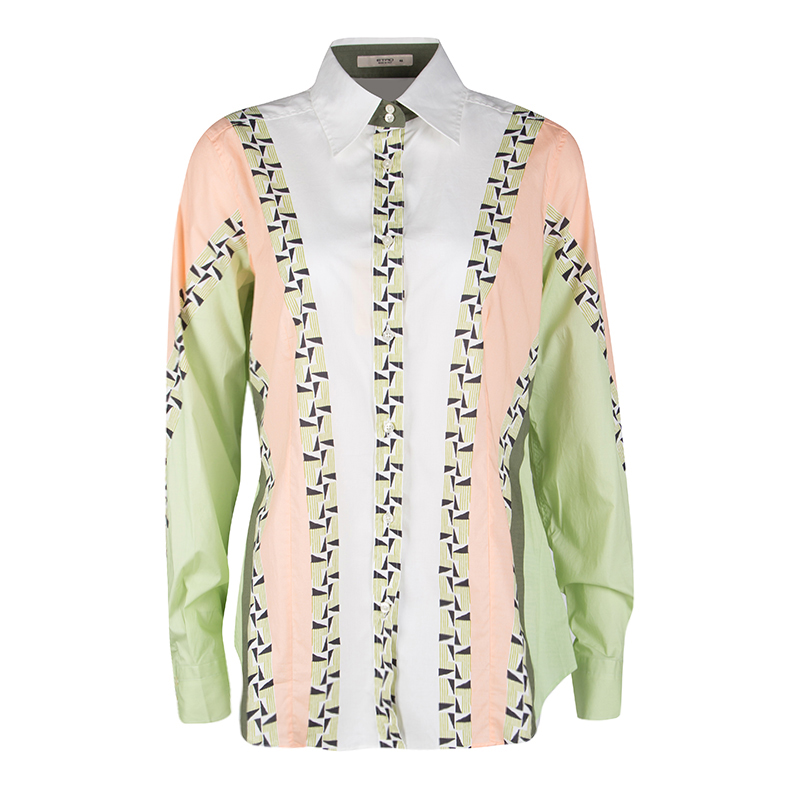 مملوكة مسبقًا Etro Colorblock Printed Cotton Long Sleeve Button Front Shirt L