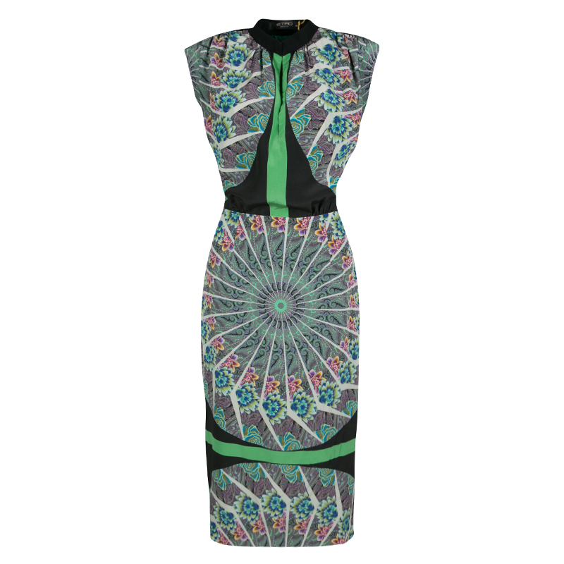 Pre Owned Etro Multicolor Floral and Paisley Printed Silk Dress M