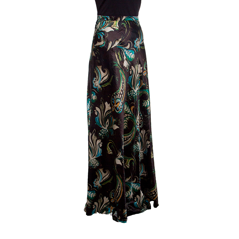 

Etro Brown Floral Printed Silk Wool Blend Maxi Skirt