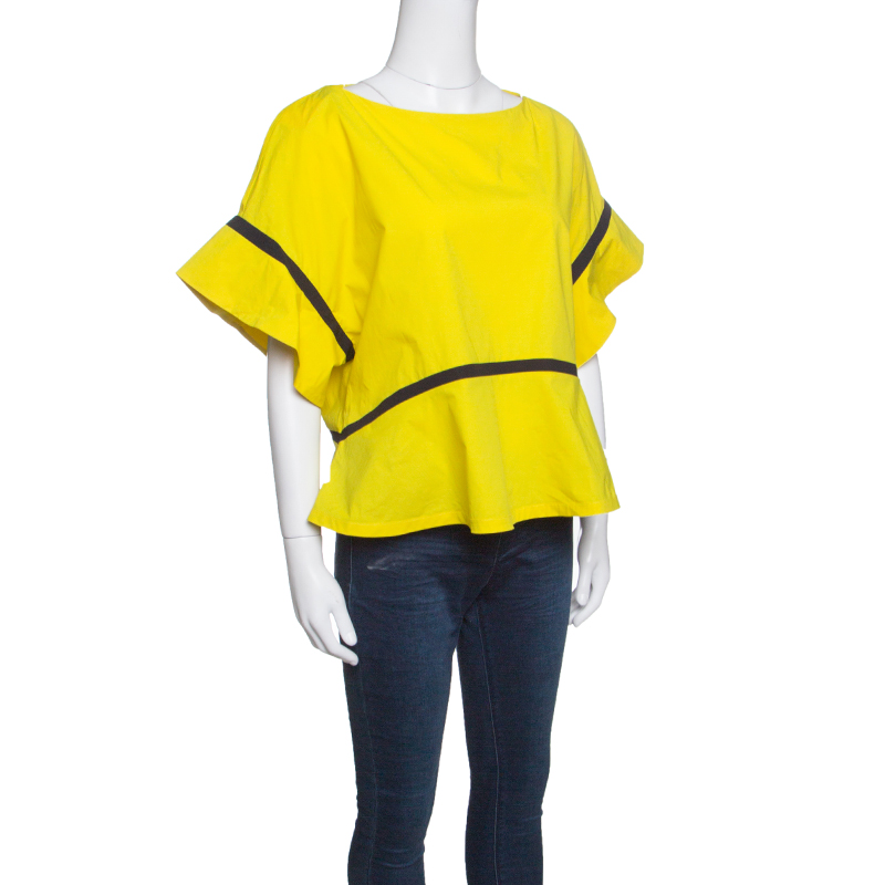 

Etro Yellow Contrast Panel Detail Boat Neck Blouse