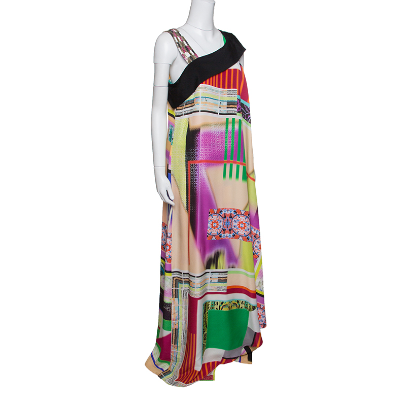 

Etro Multicolor Printed Silk Embellished Strap Detail Sleeveless Maxi Dress