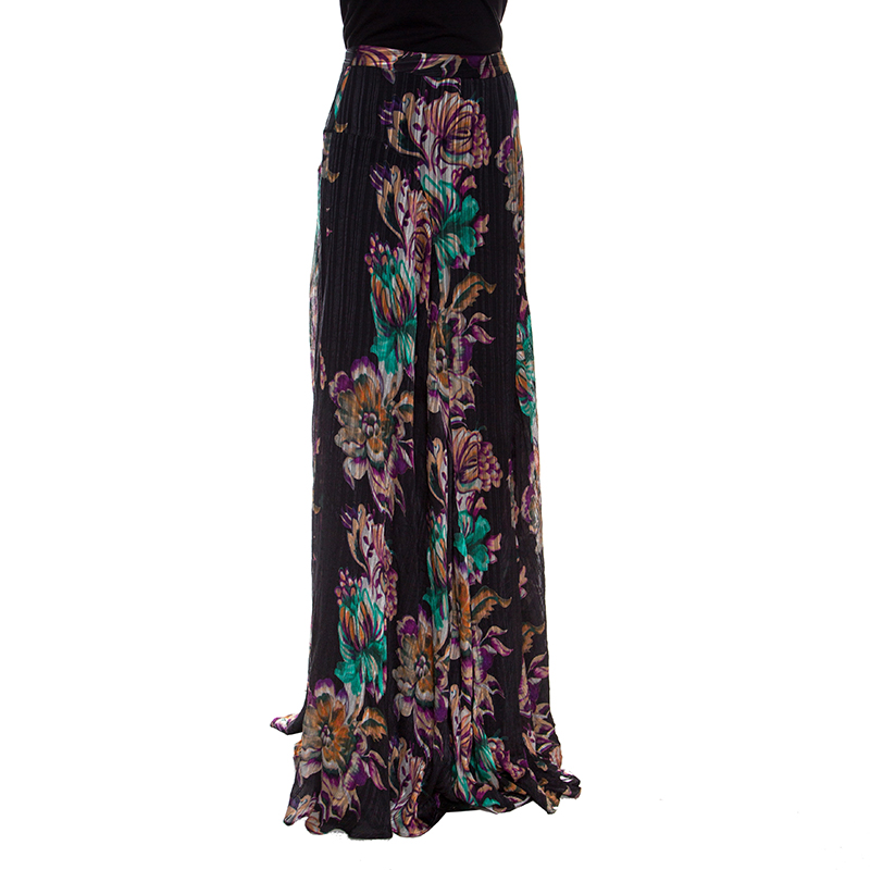 

Etro Black Floral Printed Crinkled Silk Maxi Skirt