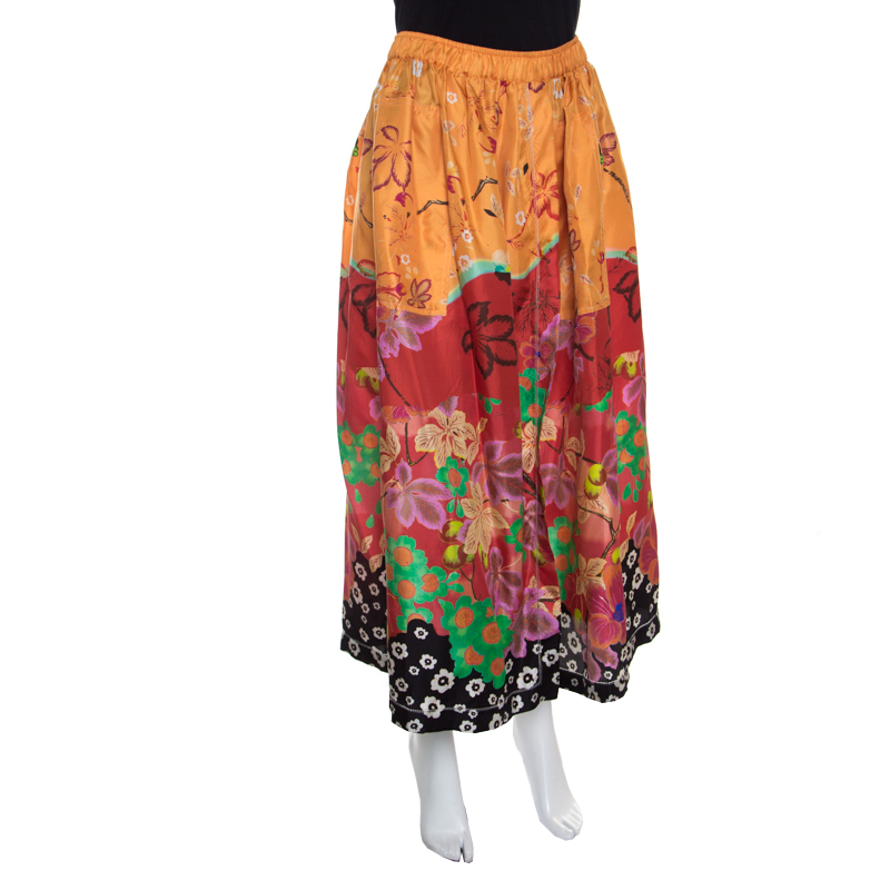

Etro Multicolor Floral Printed Silk Maxi Skirt