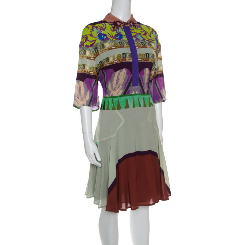 

Etro Multicolor Printed Short Sleeve Button Front Shirt Dress