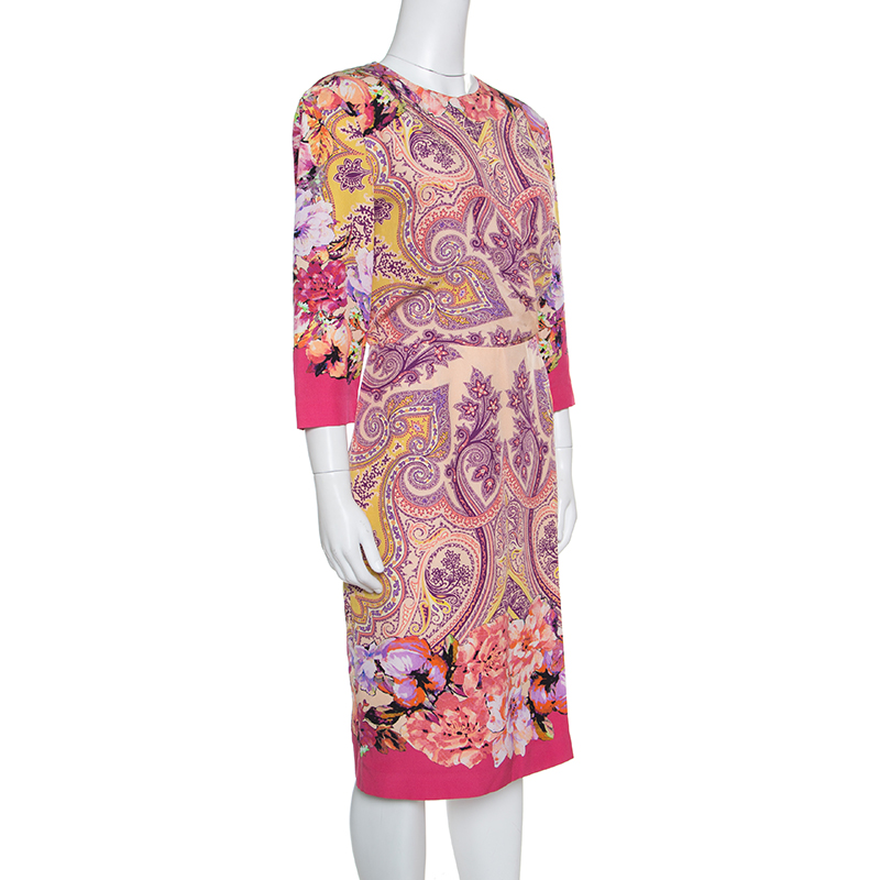 

Etro Multicolor Printed Silk Draped Front Faux Wrap Dress