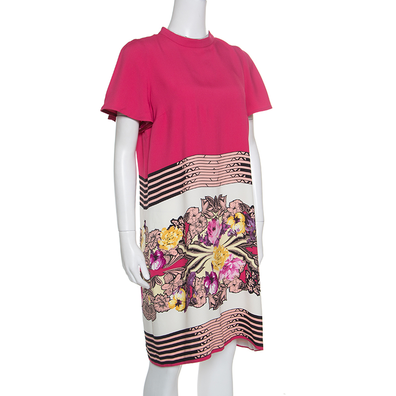 

Etro Floral and Geometric Print Mandarin Collar Shift Dress, Pink