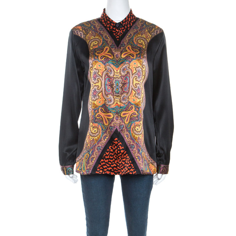 Pre-owned Etro Multicolor Paisley Print Silk Button Front Shirt M