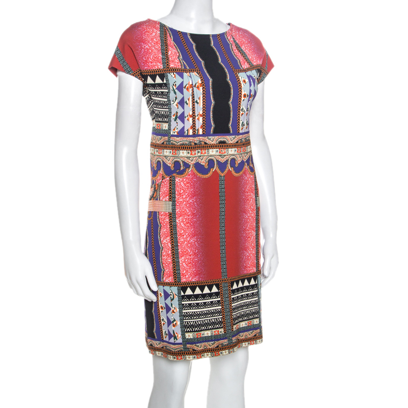 

Etro Multicolor Printed Knit Cap Sleeve Sheath Dress