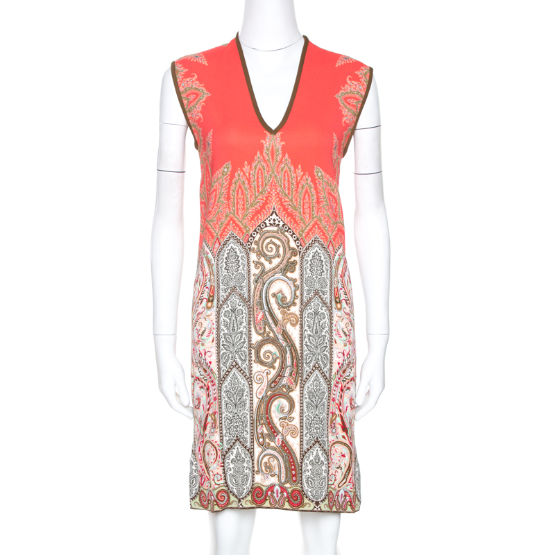 Click to view more detailed imagery on our partner's website Etro Multicolor Paisley Print Stretch Crepe Shift Dress S