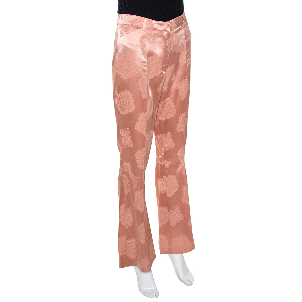 

Etro Peach Jacquard Silk Satin Flared Pants, Orange