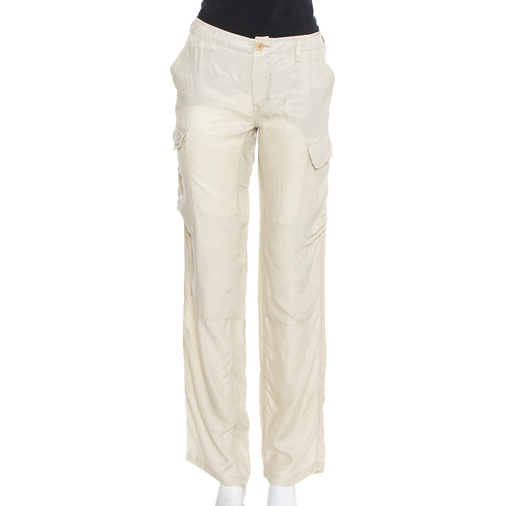 Pre-owned Etro Beige Cupro Cargo Trousers L