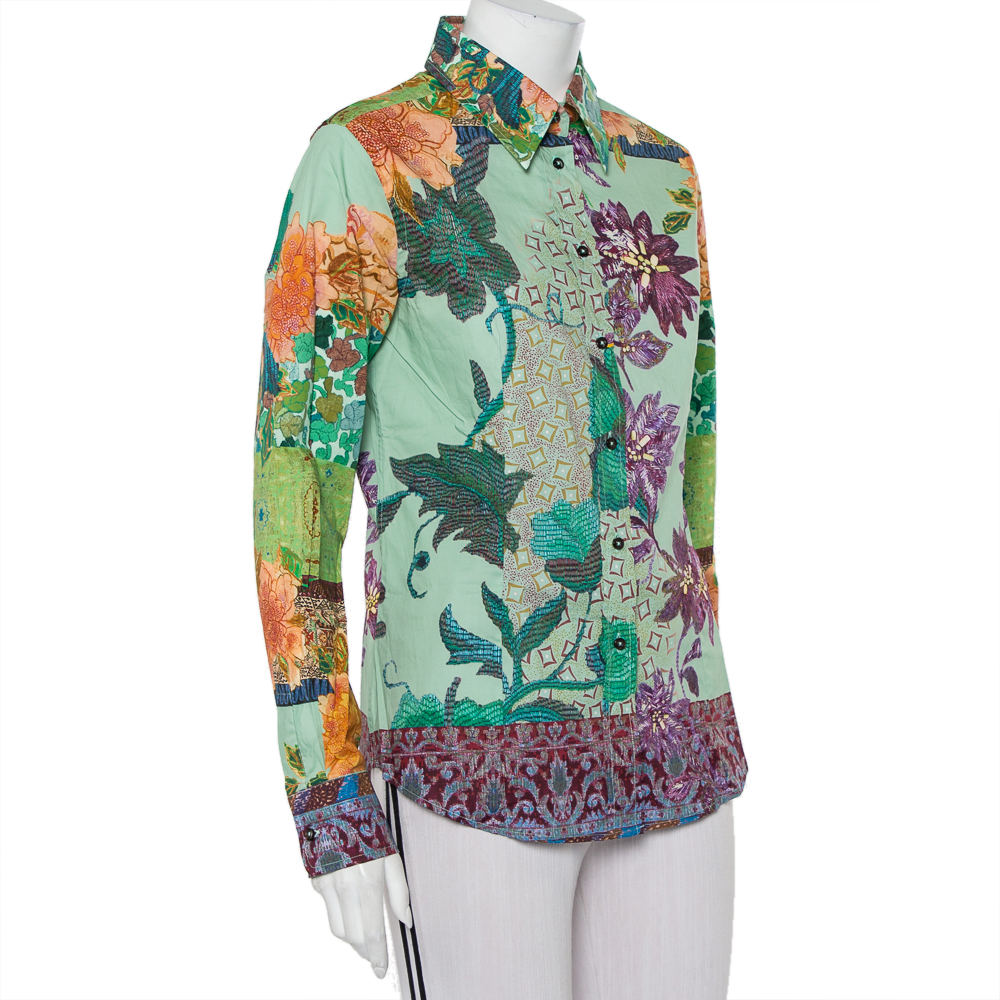 

Etro Green Printed Cotton Button Front Shirt