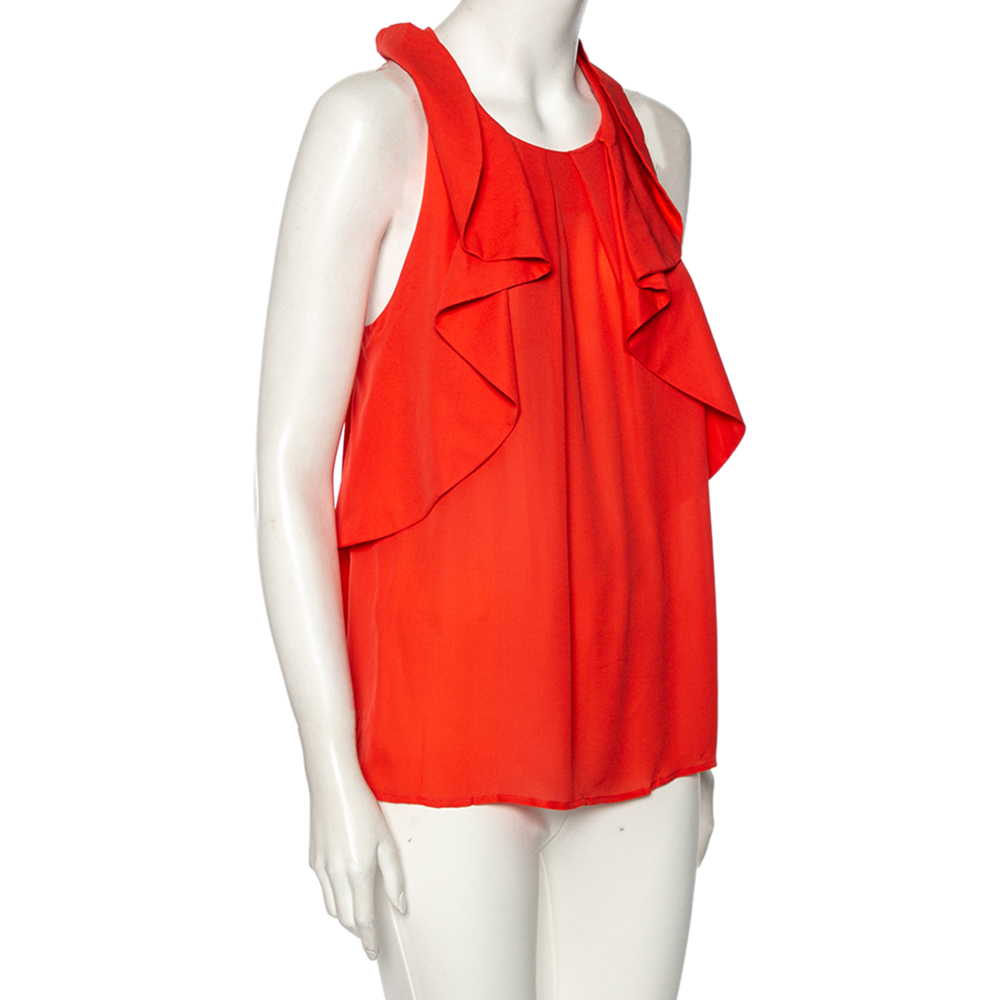 

Etro Coral Orange Silk Round Neck Sleeveless Top