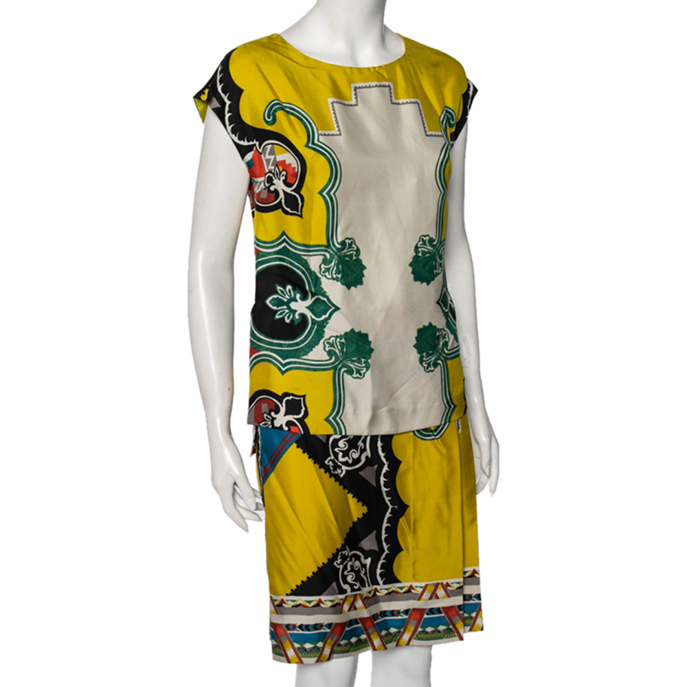 

Etro Multicolor Printed Silk Overlay Pleated Detail Midi Dress