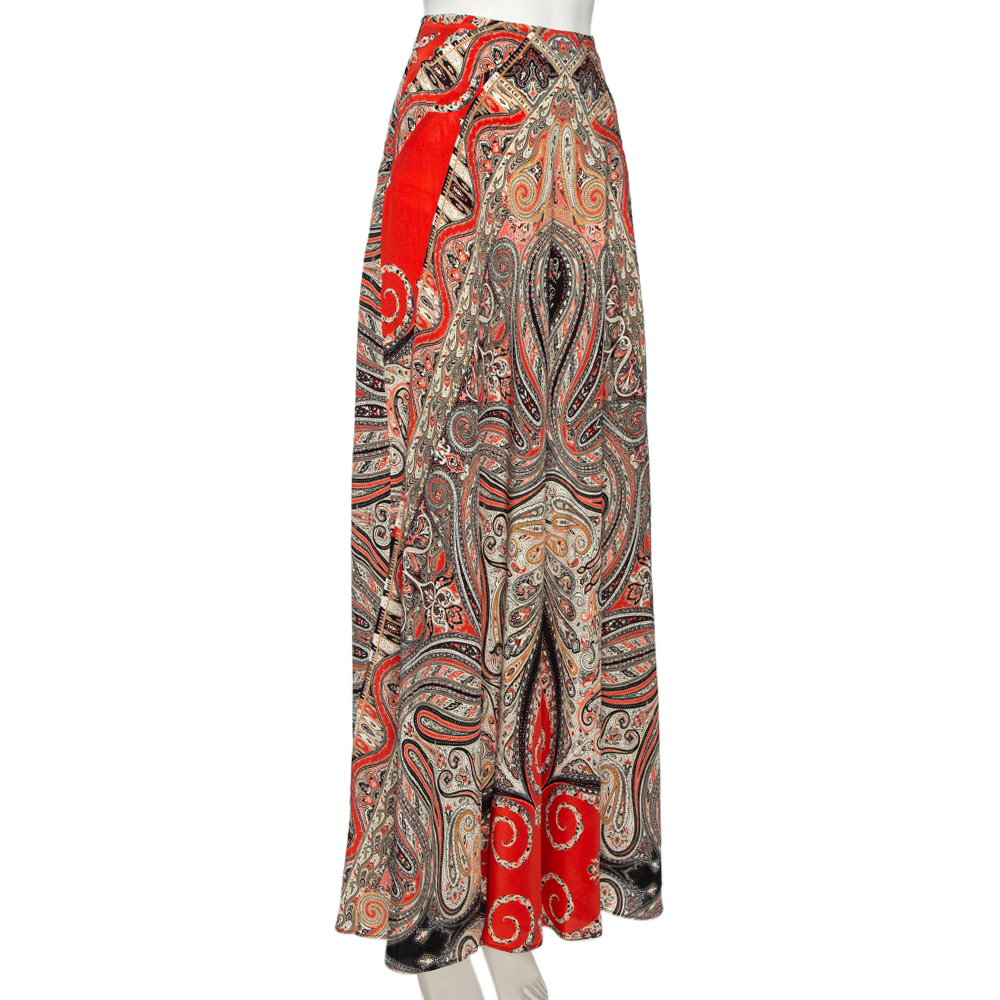 

Etro Multicolored Paisley Printed Silk Crepe De Chine Maxi Skirt, Multicolor