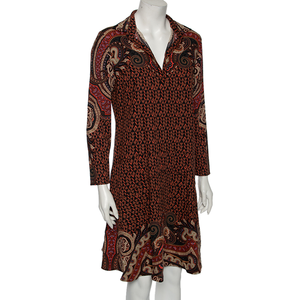 

Etro Multicolor Printed Wool Crepe Long Sleeve Flared Bottom Dress