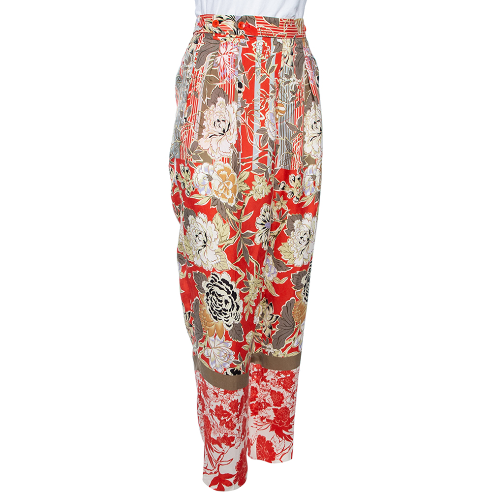 

Etro Multicolor Floral Print Crepe High Waist Trousers