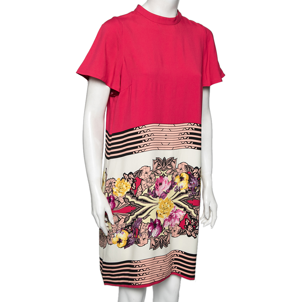 

Etro Pink Floral Printed Crepe Short Sleeve Dress