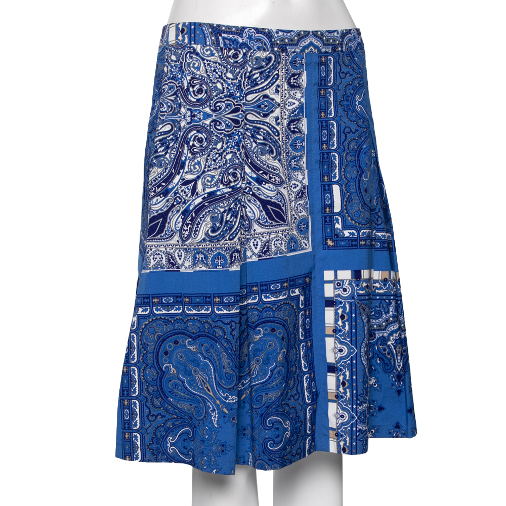 

Etro Blue Paisley Printed Cotton Pleated Skirt