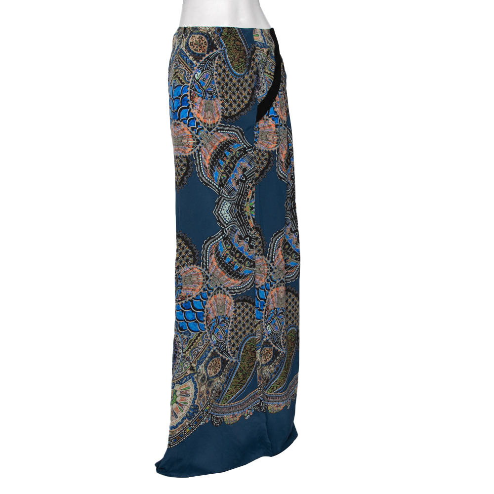 

Etro Blue Abstract Print Silk Maxi Skirt