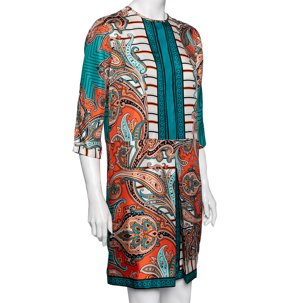 

Etro Multicolored Paisley Printed Silk Pleat Detail Short Dress, Multicolor