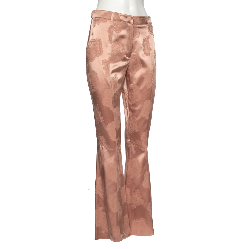 

Etro Peach Jacquard Silk Satin Flared Pants, Pink