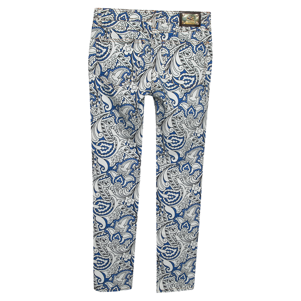 

Etro White and Blue Paisley Printed Skinny Denim Jeans